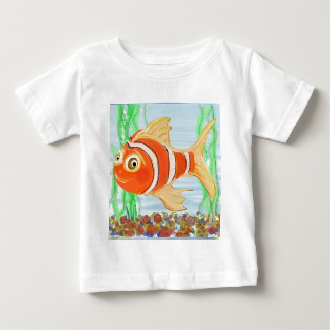 Camiseta Para Bebê Bonito Fishie Nadando Em Uma Piscina (Frente)