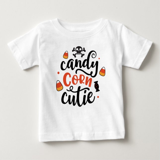 Camiseta Para Bebê Bonito Halloween Candy Corn Cutis Crianças Nome Ba (Frente)