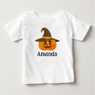 Camiseta Para Bebê Bonito Halloween Laranja Jack O Lanterna Cara De B
