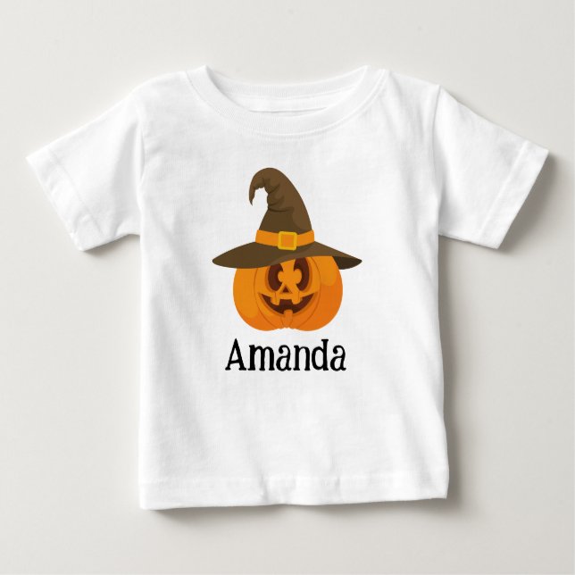 Camiseta Para Bebê Bonito Halloween Laranja Jack O Lanterna Cara De B (Frente)