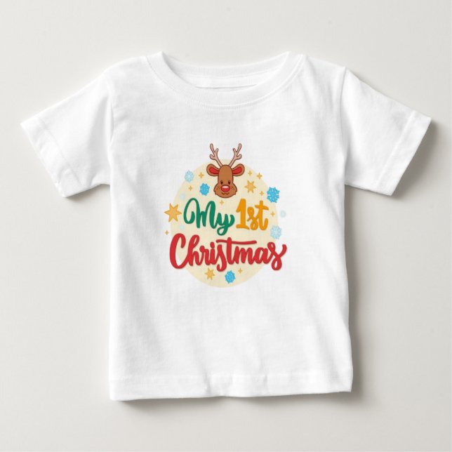 Camiseta Para Bebê Bonito Natal para Menininho (Frente)
