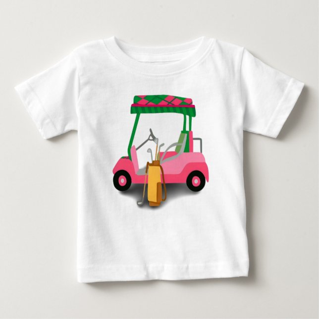 Camiseta Para Bebê Bonito no carrinho de golfe rosa (Frente)