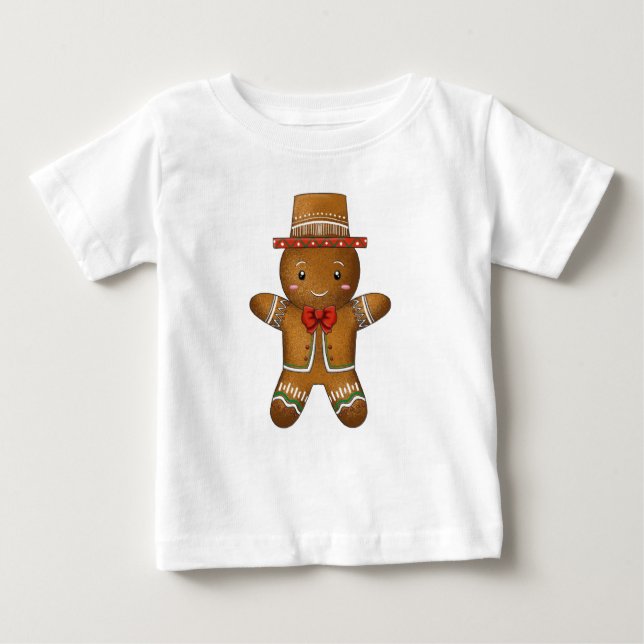 Camiseta Para Bebê Bonito Pão de Gengibre Feliz Natal (Frente)