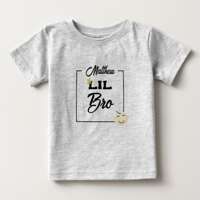 Camiseta Para Bebê Bonito Personalize o bebê Lil Bro (Frente)