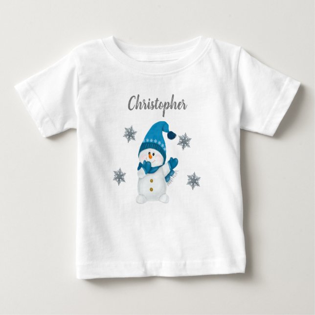 Camiseta Para Bebê Bonito Winter Little Snowman Flocos de neve Baby B (Frente)