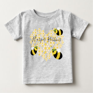 Camiseta Para Bebê Bonito Yellow Honeycomb Heart Honey Bee Baby Gift