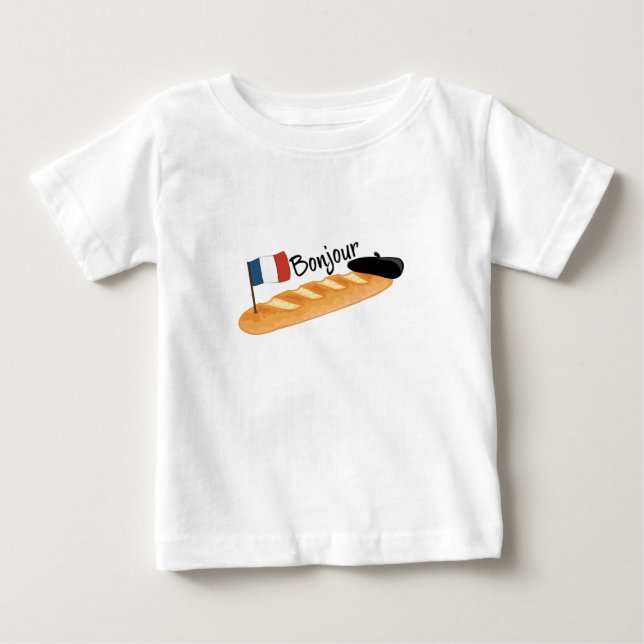 Camiseta Para Bebê Bonjour Baguette - Comida francesa engraçada (Frente)