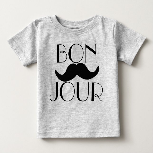 Camiseta Para Bebê BONJOUR Mustache (Frente)
