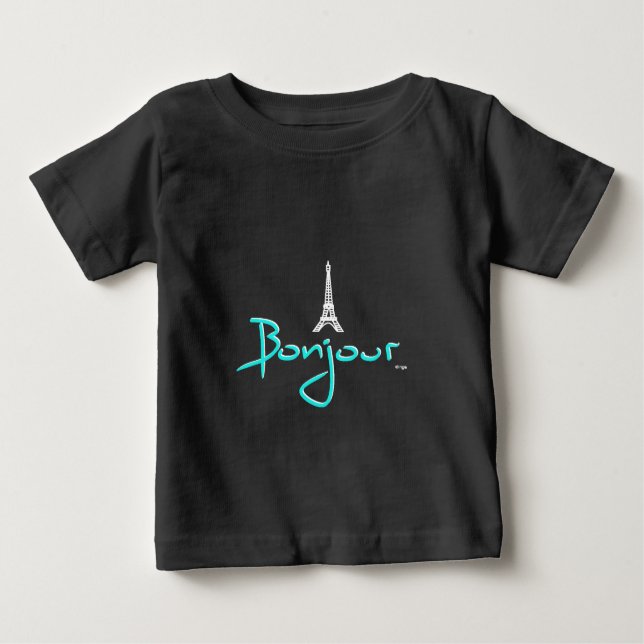 Camiseta Para Bebê Bonjour (Olá) Paris (Frente)