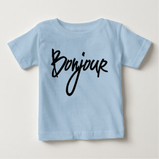 Camiseta Para Bebê Bonjour Script (Preto) para Amantes da França