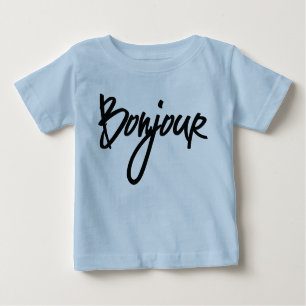 Camiseta Para Bebê Bonjour Script (Preto) para Amantes da França Bab