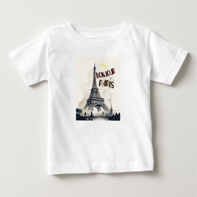 Camiseta Para Bebê Bonjour Skyline Marathon Paris (Frente)