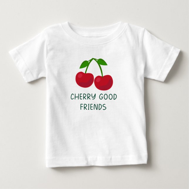 Camiseta Para Bebê Bons Amigos Cereja (Frente)