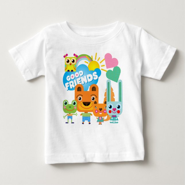 Camiseta Para Bebê Bons amigos dos animais (Frente)