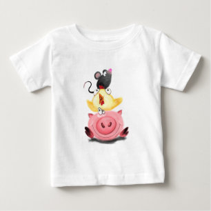 Camiseta Para Bebê Bons amigos, Pintinho e mouse - Engraçado
