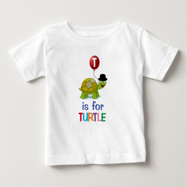 Camiseta Para Bebê Bons desenhos T são para o alfabeto tartaruga (Frente)