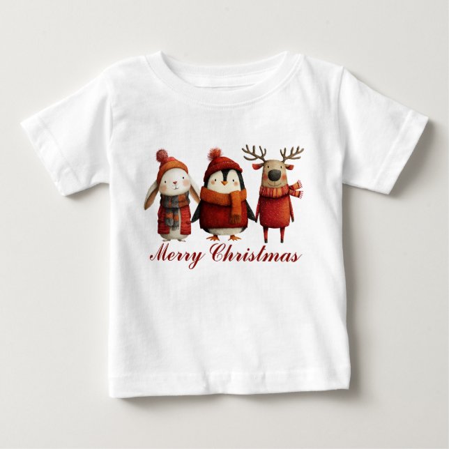 Camiseta Para Bebê Bons Papais noeis de Cartoons Felizes Feliz Natal (Frente)