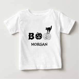 Camiseta Para Bebê Boo Black cat bompkin face nome personalizado Hall