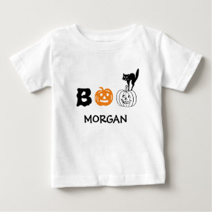Camiseta Para Bebê Boo Black cat orange abóbora nome personalizado Ha