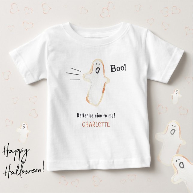 Camiseta Para Bebê Boo Fofinho Fantasma Assustador Halloween (BOO! Ghost Cute Handdrawn Halloween Baby T-Shirt ©Susanne Sachers - Sunny Mind Design)