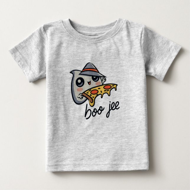 Camiseta Para Bebê Boo Jee comendo pizza (Frente)
