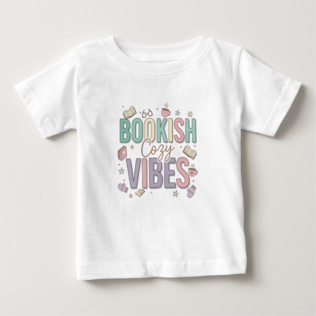 Camiseta Para Bebê Bookish Cozy Vibes Pastel Art (Frente)