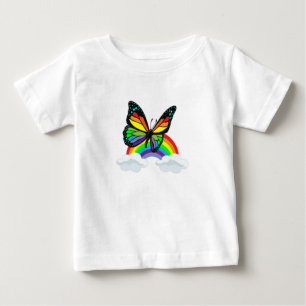 Camiseta Para Bebê Borboleta com arco-íris