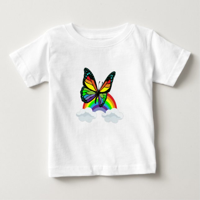 Camiseta Para Bebê Borboleta com arco-íris (Frente)
