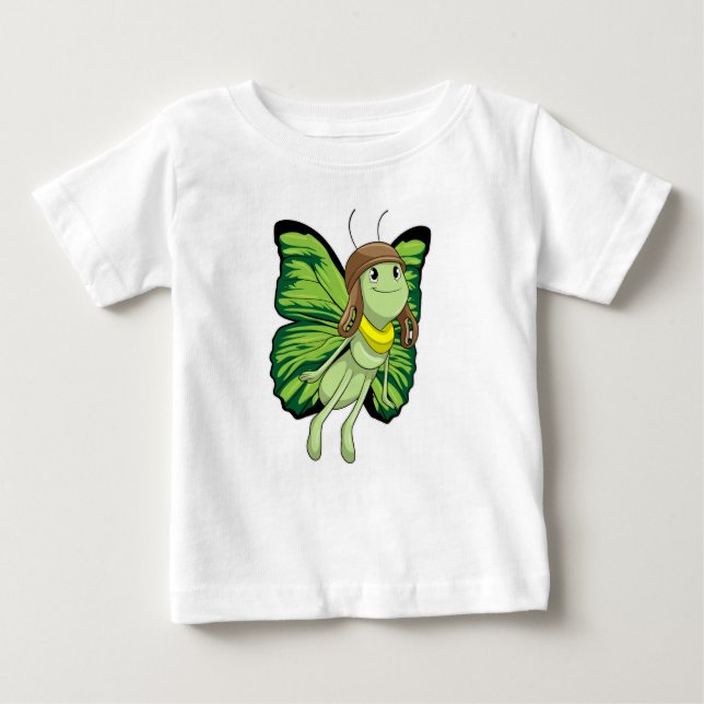 Camiseta Para Bebê Borboleta como piloto com chapéu piloto (Frente)