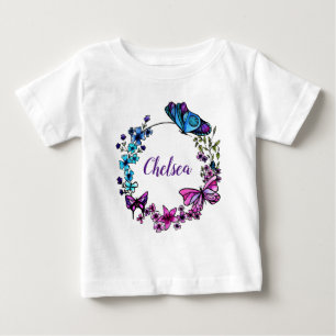 Camiseta Para Bebê Borboleta e Flowers Wreath