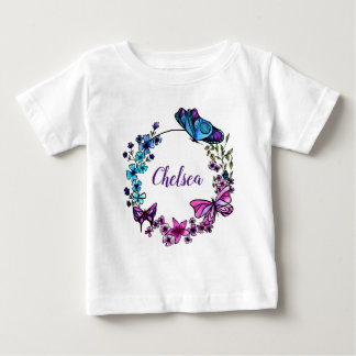 Camiseta Para Bebê Borboleta e Flowers Wreath