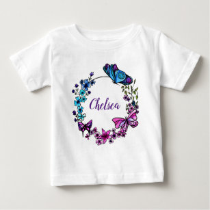 Camiseta Para Bebê Borboleta e grinalda das flores