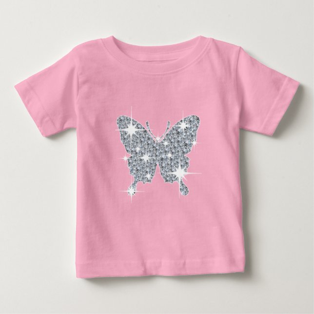 Camiseta Para Bebê Borboleta-faísca de diamante brilhante em rosa-beb (Frente)