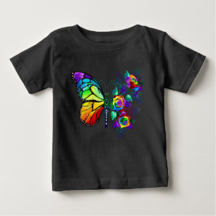 Camiseta Para Bebê Borboleta-flor-arco-íris