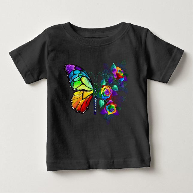 Camiseta Para Bebê Borboleta-flor-arco-íris (Frente)