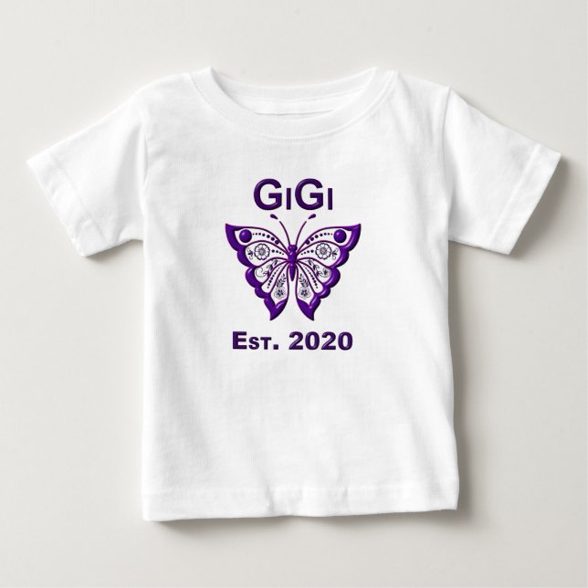 Camiseta Para Bebê Borboleta Gigi “Est 2020” (Frente)
