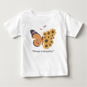 Camiseta Para Bebê Borboleta Inspiradora e Girassol "Mudança é B