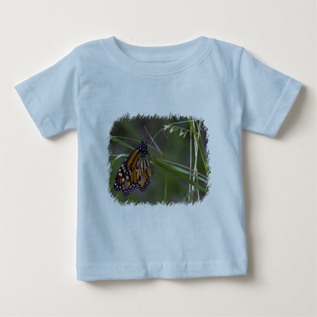Camiseta Para Bebê Borboleta Monarch na Grama (Frente)