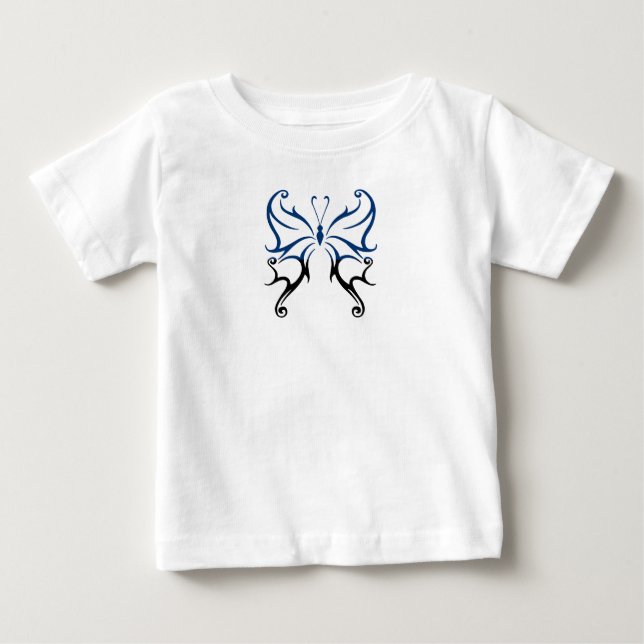 Camiseta Para Bebê Borboleta Preto Azul (Frente)