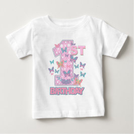 Camiseta Para Bebê Borboleta Primeiro aniversário virando borboleta