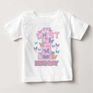 Camiseta Para Bebê Borboleta Primeiro aniversário virando borboleta