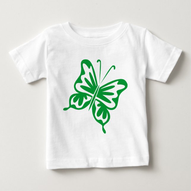 Camiseta Para Bebê Borboleta Retroativa - Verde-Grama (Frente)