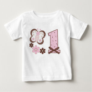 Camiseta Para Bebê Borboleta Rosa Primeiro Aniversário