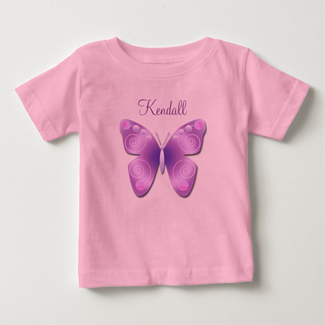 Camiseta Para Bebê Borboleta Roxa Personalizada (Frente)