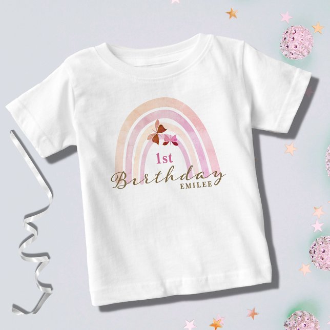 Camiseta Para Bebê Borboletas Arco-Íris Festas de aniversário Pinças  (Criador carregado)