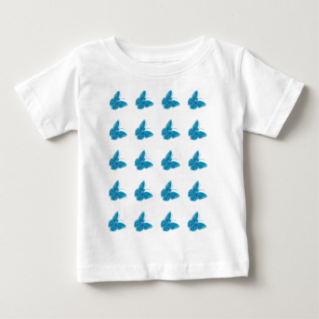 Camiseta Para Bebê Borboletas Azuis de Chapman Voando (Frente)