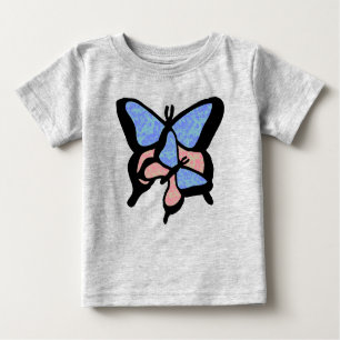 Camiseta Para Bebê Borboletas Azuis e Rosa Bebê/Bebê