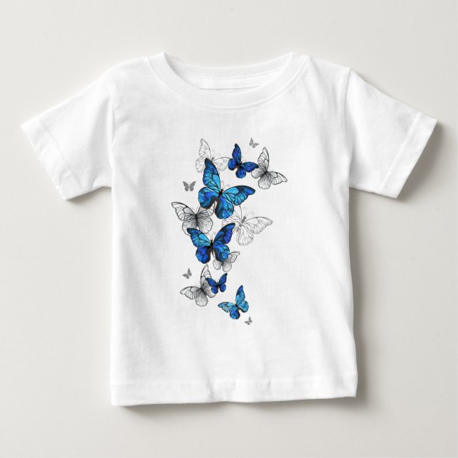Camiseta Para Bebê Borboletas Azuis Morpho (Frente)
