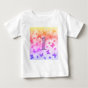 Camiseta Para Bebê Borboletas coloridas Garota primeiro aniversario d