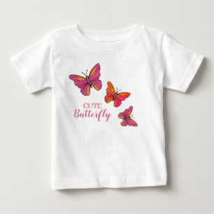 Camiseta Para Bebê Borboletas Cor-de-Rosa